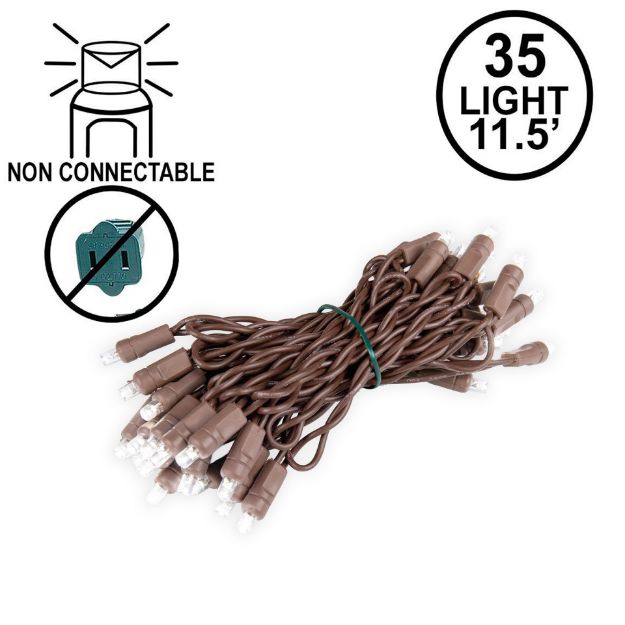 35 Light Non Connectable Warm White LED Mini Lights Brown Wire