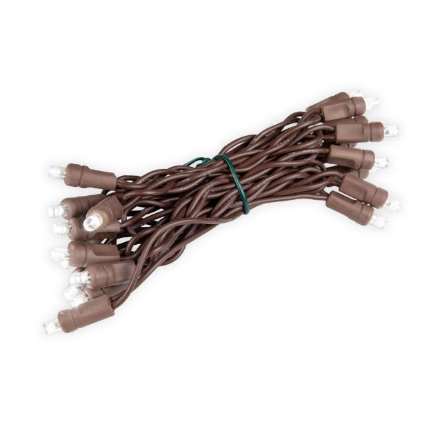 20 Light Pure White LED Christmas Light Set Non-Connectable Brown Wire ...