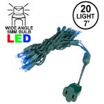 20 Light Blue LED Mini Lights Green Wire