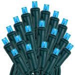 20 Light Teal LED Mini Lights Green Wire