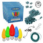C9 Decorate Like a Pro® Kit - 100' LED Diamond Faceted Multi Color Green Wire w/12" Bulb Spacing