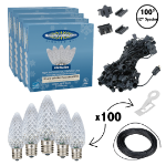 C9 Decorate Like a Pro® Kit - 100' LED Diamond Faceted Pure White Black Wire w/12" Bulb Spacing
