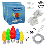 C9 Decorate Like a Pro® Kit - 100' LED Diamond Faceted Multi Color White Wire w/12" Bulb Spacing