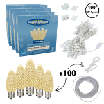 C9 Decorate Like a Pro® Kit - 100' LED Diamond Faceted Warm White White Wire w/12" Bulb Spacing