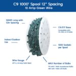 Novelty Lights C9 1000' Spool 12" Spacing 10 Amp Green Wire