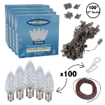 C9 Decorate Like a Pro® Kit - 100' LED Diamond Faceted Pure White Brown Wire w/12" Bulb Spacing