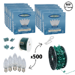 C9 Decorate Like a Pro® Kit - 500' LED Diamond Faceted Pure White Green Wire w/12" Bulb Spacing