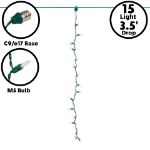 15 LED C9 Icicle Drop Green Wire - Pure White