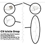 25 LED C9 Icicle Drop White Wire - Pure White