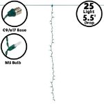 25 LED C9 Icicle Drop Green Wire - Pure White