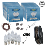 C9 Decorate Like a Pro® Kit - 250' LED Diamond Faceted Pure White Brown Wire w/12" Bulb Spacing