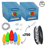 C9 Decorate Like a Pro® Kit - 250' LED Diamond Faceted Multi Color White Wire w/12" Bulb Spacing
