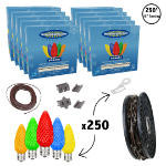 C9 Decorate Like a Pro® Kit - 250' LED Diamond Faceted Multi Color Brown Wire w/12" Bulb Spacing