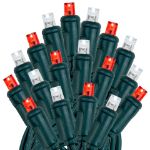 Commercial Grade Wide Angle 100 LED Red & Pure White 34' Long on Green Wire