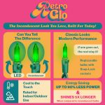 RetroGlo Green Ceramic Mini Lights 100 Light on Green Wire 34 Feet Long