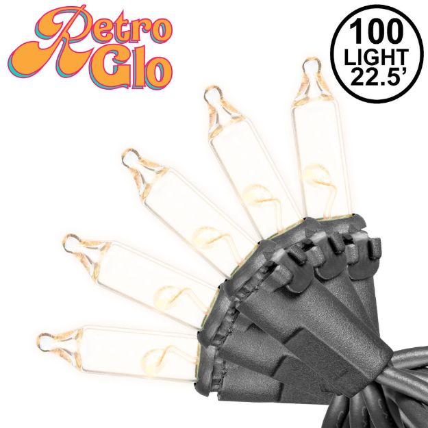 RetroGlo Clear Mini Lights 100 Light on Black Wire 22 Feet Long