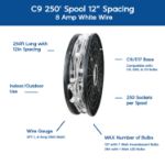 Novelty Lights Select C9 250' Spool 12" Spacing 8 Amp White Wire