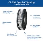 Novelty Lights Select C9 250' Spool 6" Spacing 8 Amp White Wire