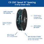 Novelty Lights C9 250' Spool 15" Spacing 8 Amp Green Wire