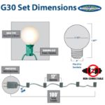 100 G30 Globe String Light Set with Blue Satin Bulbs on Black Wire