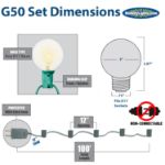 100 G50 Globe Light String Set with Green Bulbs on Brown Wire