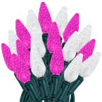 Pink and Pure White 70 LED C6 Strawberry Mini Lights Commercial Grade Green Wire