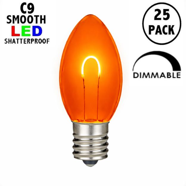 Amber C9 U-Shaped LED Plastic Flex Filament Replacement Bulbs 25 Pack 