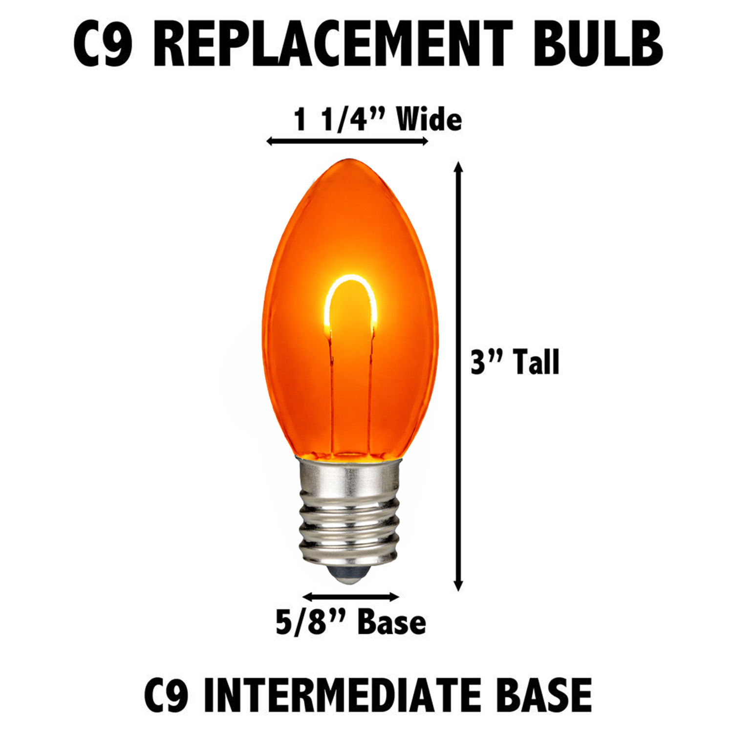 25 Pack C9 LED Outdoor Christmas Replacement Bulbs, Warm White, C9/E17 Base