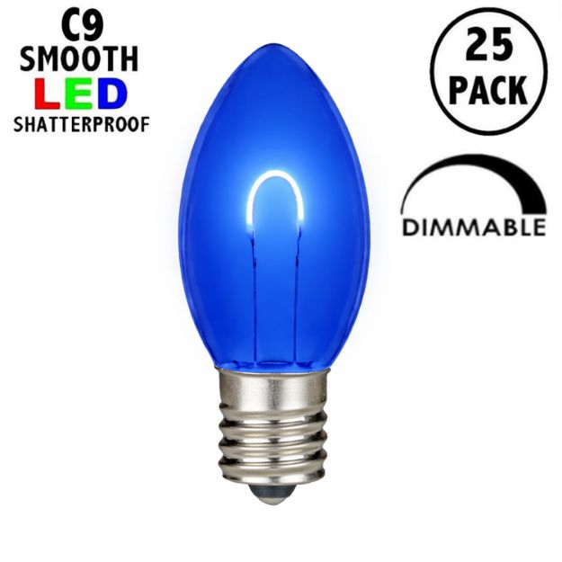 Blue C9 U-Shaped LED Plastic Flex Filament Replacement Bulbs 25 Pack 