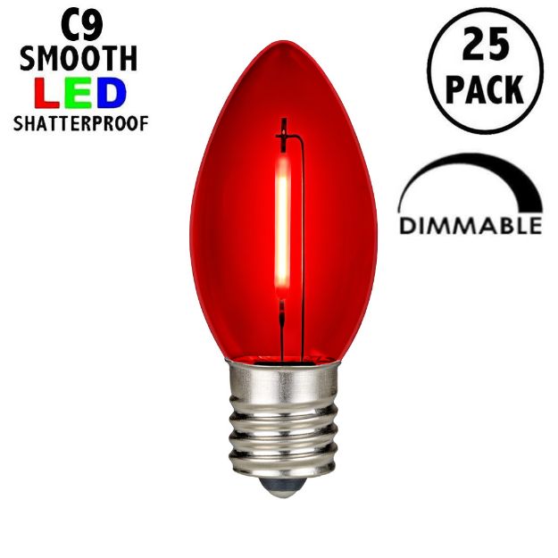 Red C9 LED Plastic Filament Replacement Bulbs 25 Pack 
