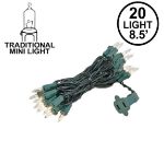 Clear 20 Light 6.5' Long Green Wire Christmas Mini Lights