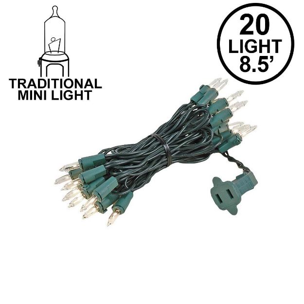 Clear 20 Light 6.5' Long Green Wire Christmas Mini Lights
