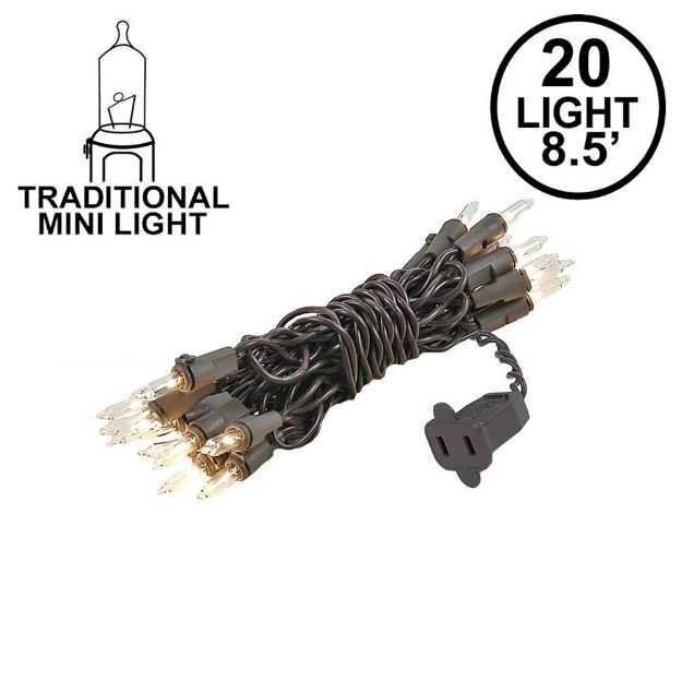 Clear 20 Light 6.5' Long Brown Wire Christmas Mini Lights