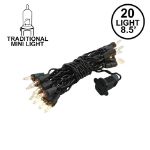 Clear 20 Light 6.5' Long Black Wire Christmas Mini Lights