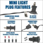 Black Wire Clear Christmas Mini Lights 50 Light 11 Feet Long