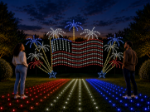 American Flag with Fireworks Silhouette Display
