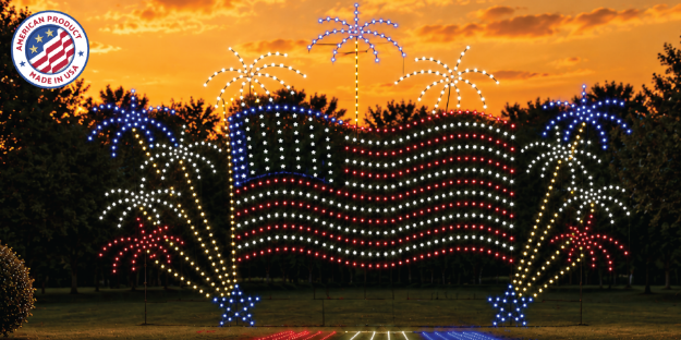 American Flag with Fireworks Silhouette Display