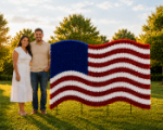 American Flag with Garland Silhouette Display