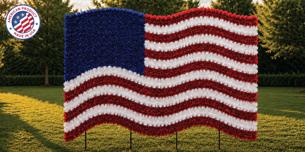American Flag with Garland Silhouette Display