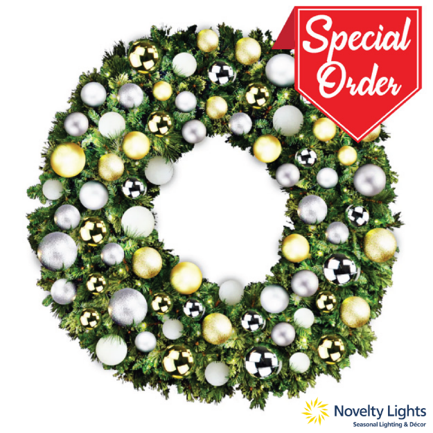 72" Sequoia Wreath with Warm White LED Lights and Treasure Themed Ornaments