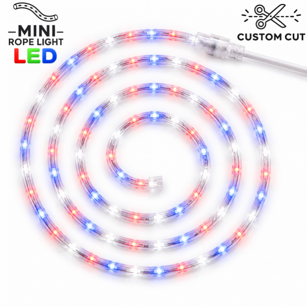 Red/Pure White/Blue LED Custom Mini Rope Light Kit 3/8" 2 Wire 120V