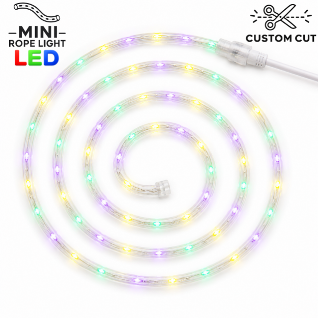 Yellow/Green/Purple LED Custom Mini Rope Light Kit 3/8" 2 Wire 120V