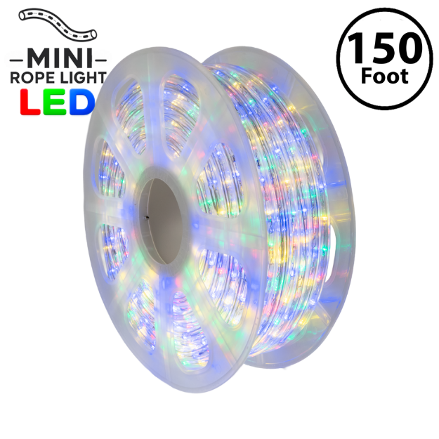 Multicolor LED Mini Rope Light Spool 150' 3/8" 2 Wire 120V