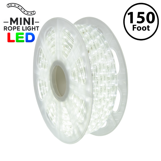 Pure White LED Mini Rope Light Spool 150' 3/8" 2 Wire 120V