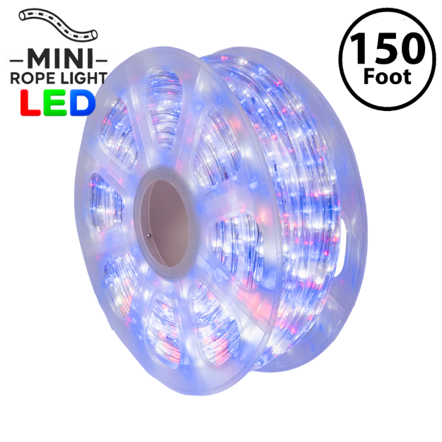 Red/Pure White/Blue LED Mini Rope Light Spool 150' 3/8" 2 Wire 120V