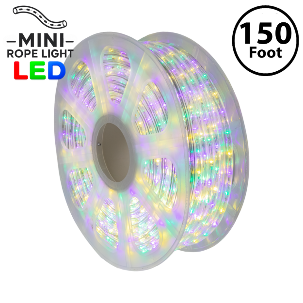 Yellow/Green/Purple LED Mini Rope Light Spool 150' 3/8" 2 Wire 120V