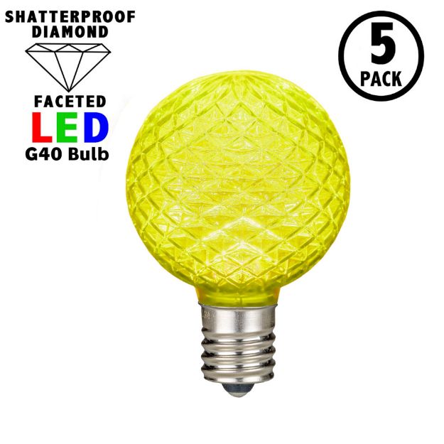Yellow Diamond Faceted LED G40 Globe Bulbs - 5pk