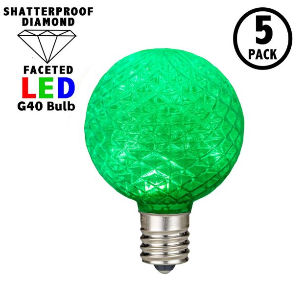 Green Diamond Faceted LED G40 Globe Bulbs - 5pk