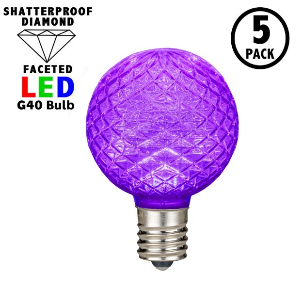 Purple Diamond Faceted LED G40 Globe Bulbs - 5pk