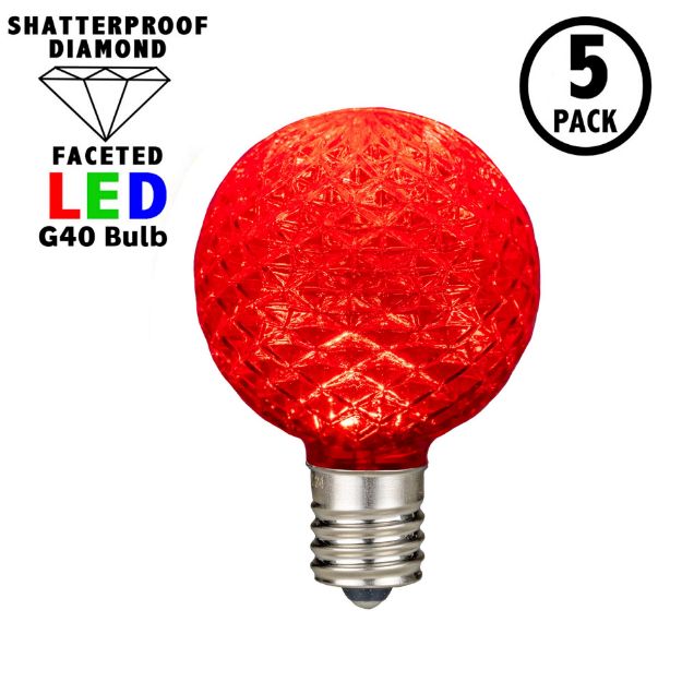 Red Diamond Faceted LED G40 Globe Bulbs - 5pk